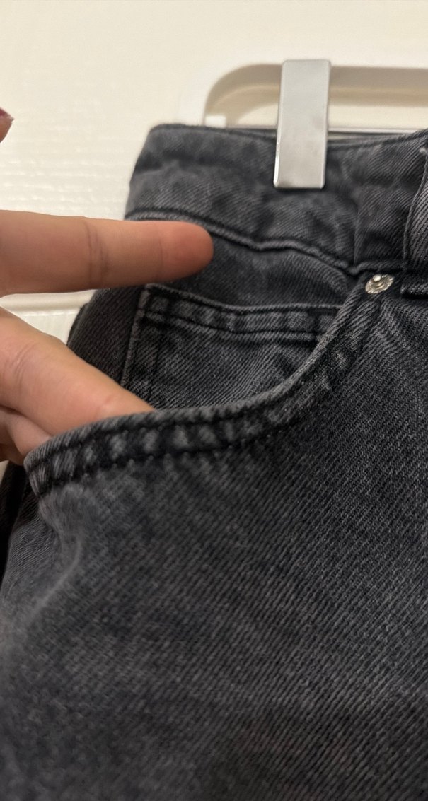 Gri siyah Bol Kesim Denim Kadın Jean - Görsel 5