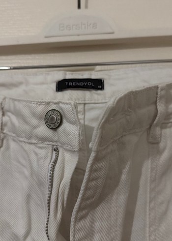 Kadın Beyaz Pamuklu Rahat Kesim Pantolon - Görsel 4