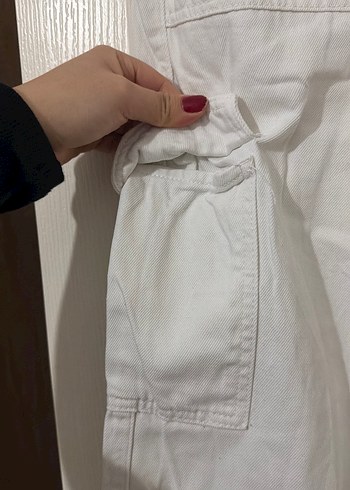 Kadın Beyaz Pamuklu Rahat Kesim Pantolon - Görsel 3