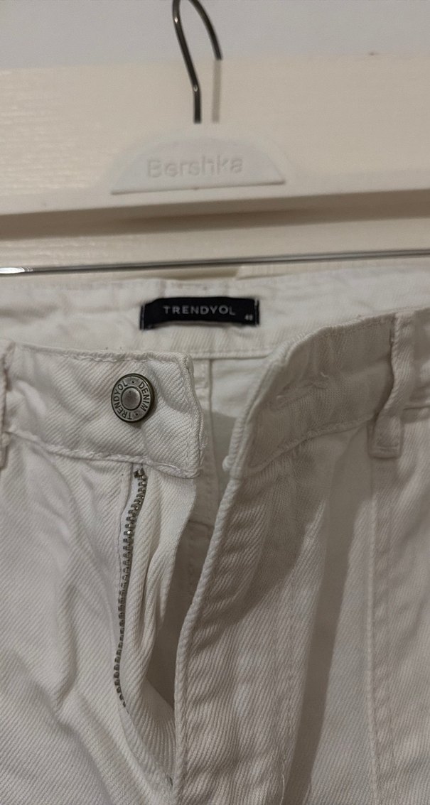 Kadın Beyaz Pamuklu Rahat Kesim Pantolon - Görsel 4