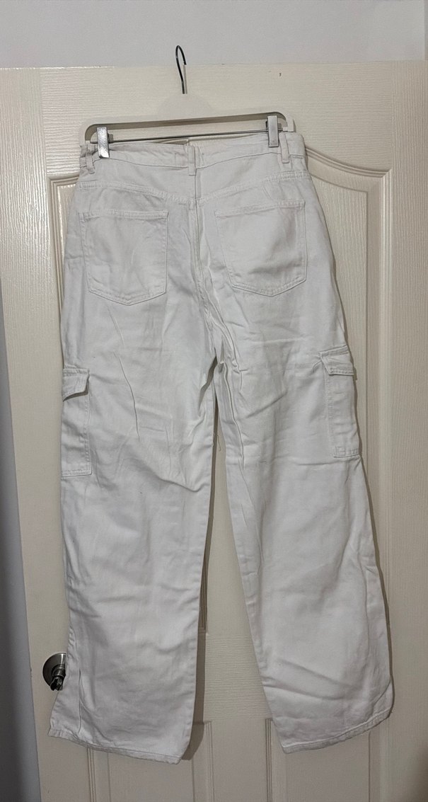 Kadın Beyaz Pamuklu Rahat Kesim Pantolon - Görsel 5