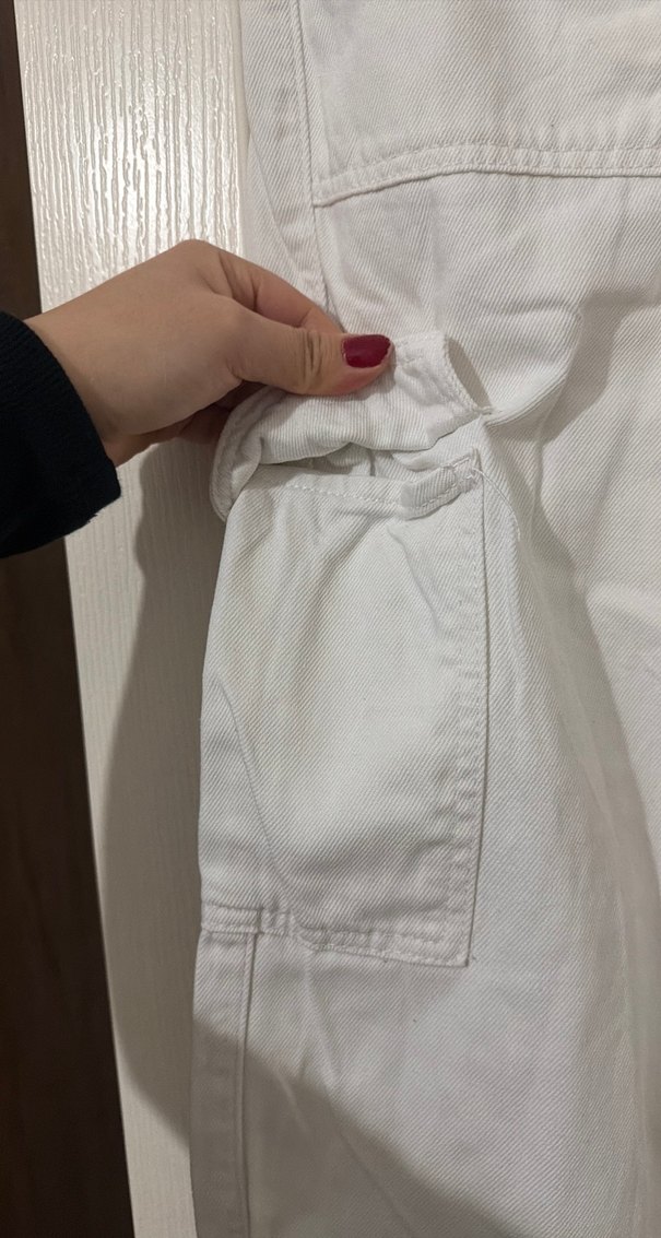 Kadın Beyaz Pamuklu Rahat Kesim Pantolon - Görsel 3