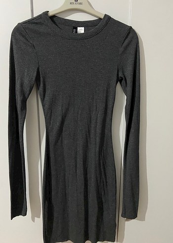 V Yaka Gri Kadın elbise HM - Görsel 2