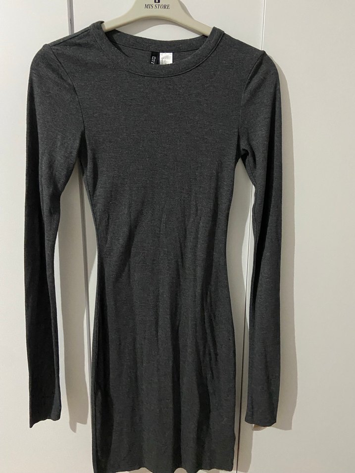 V Yaka Gri Kadın elbise HM - Görsel 2