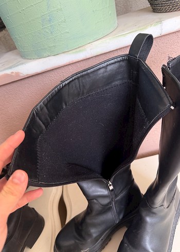 Kadın Siyah Deri Dizüstü Botlar - Görsel 5