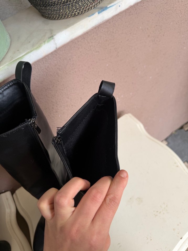 Kadın Siyah Deri Dizüstü Botlar - Görsel 3