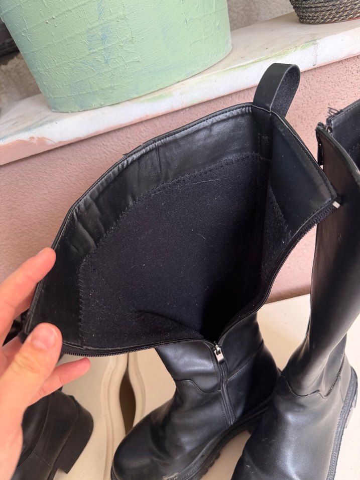 Kadın Siyah Deri Dizüstü Botlar - Görsel 5