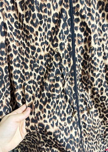Kahverengi Leopar Desenli Kadın Midi Kaban - Görsel 5