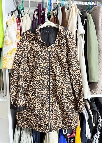 Kahverengi Leopar Desenli Kadın Midi Kaban - Görsel 2