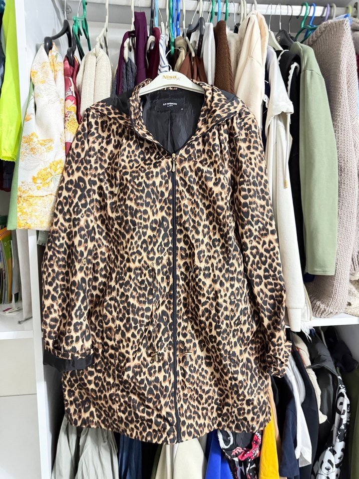 Kahverengi Leopar Desenli Kadın Midi Kaban - Görsel 2