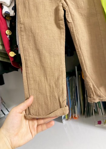 Erkek çocuk Bej Keten Rahat Kesim Kemerli Pantolon - Görsel 3