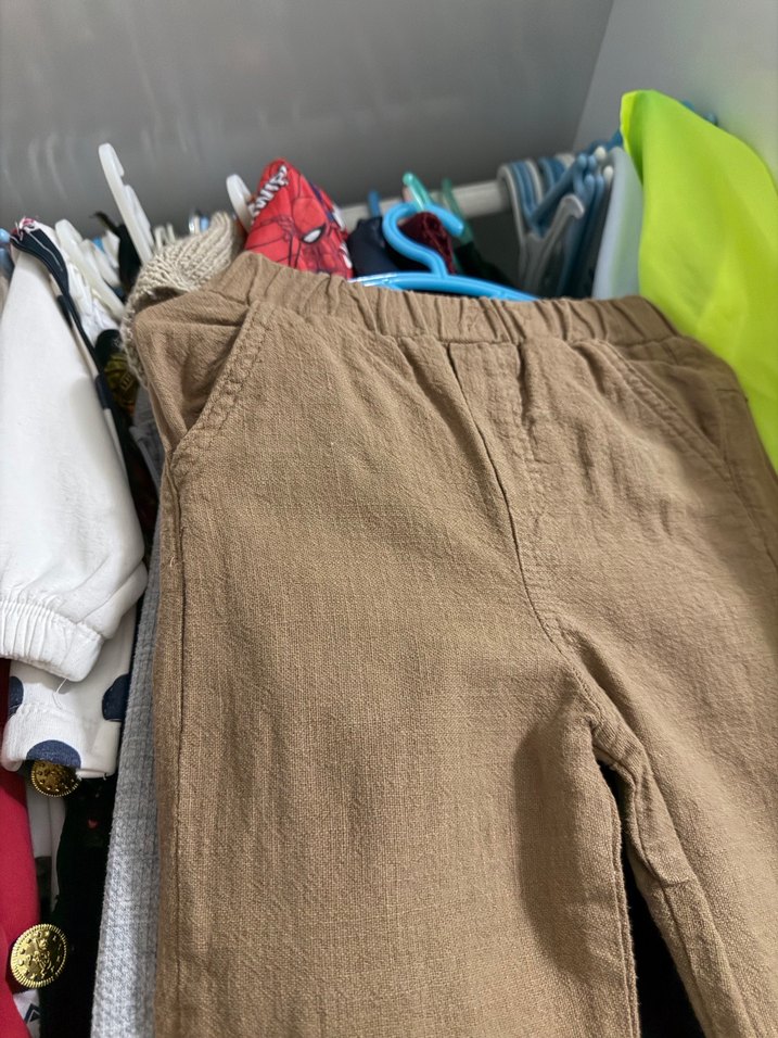 Erkek çocuk Bej Keten Rahat Kesim Kemerli Pantolon - Görsel 2