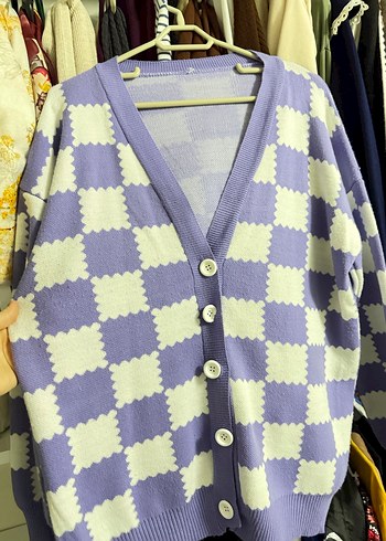 Mor Ekose Desenli V Yaka Kadın Hırka - Görsel 2