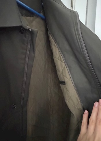 Düğmeli haki Deri Erkek Ceket - Görsel 3