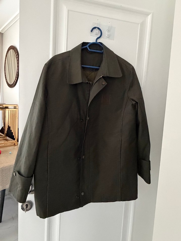 Düğmeli haki Deri Erkek Ceket - Görsel 2