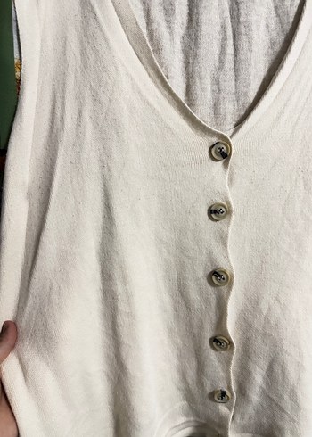 Düğmeli Beyaz Midi Kadın Yelek takım - Görsel 4