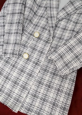 38 Beden Gri Ekose Desenli Düğmeli Kadın Blazer Ceket