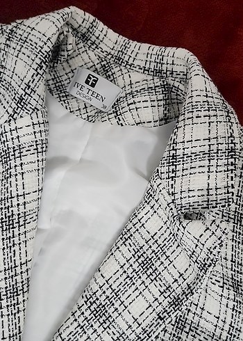 Diğer Gri Ekose Desenli Düğmeli Kadın Blazer Ceket