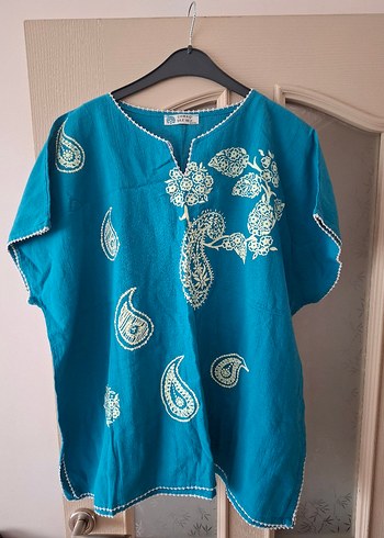 Turkuaz Bohem şile bezi bluz