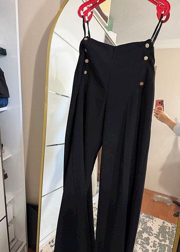 Düğmeli Siyah Kadın Kumaş Pantolon - Görsel 2