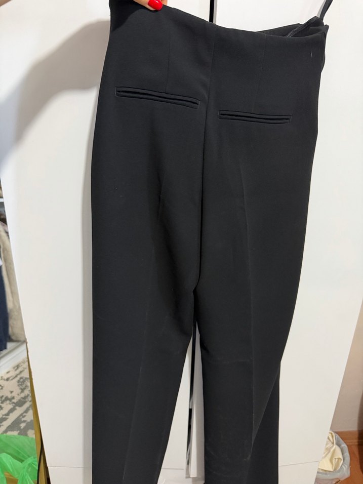 Düğmeli Siyah Kadın Kumaş Pantolon - Görsel 3