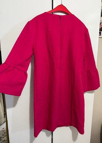 Pembe Keten Kadın Tunik, Fırfırlı, Midi Boy - Görsel 2