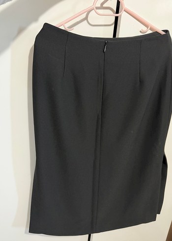 Siyah kumaş Midi Düz Kesim Kadın Etek - Görsel 2