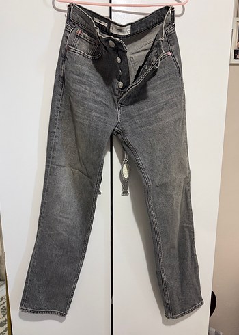 Gri, Düğmeli Kadın Kot Pantolon - Görsel 2