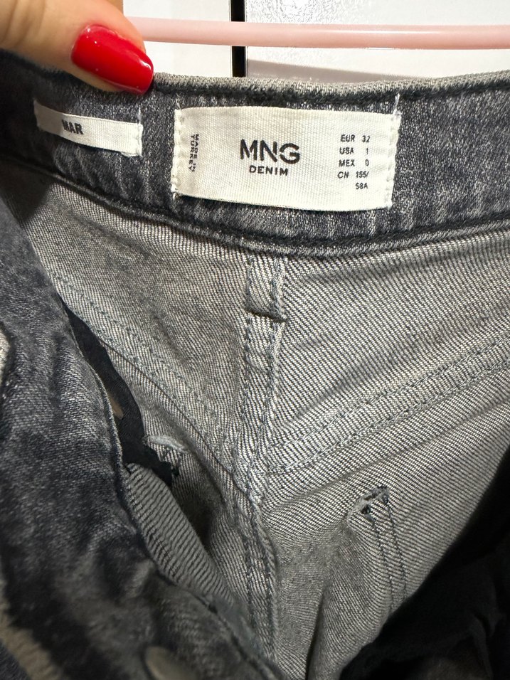 Gri, Düğmeli Kadın Kot Pantolon - Görsel 3