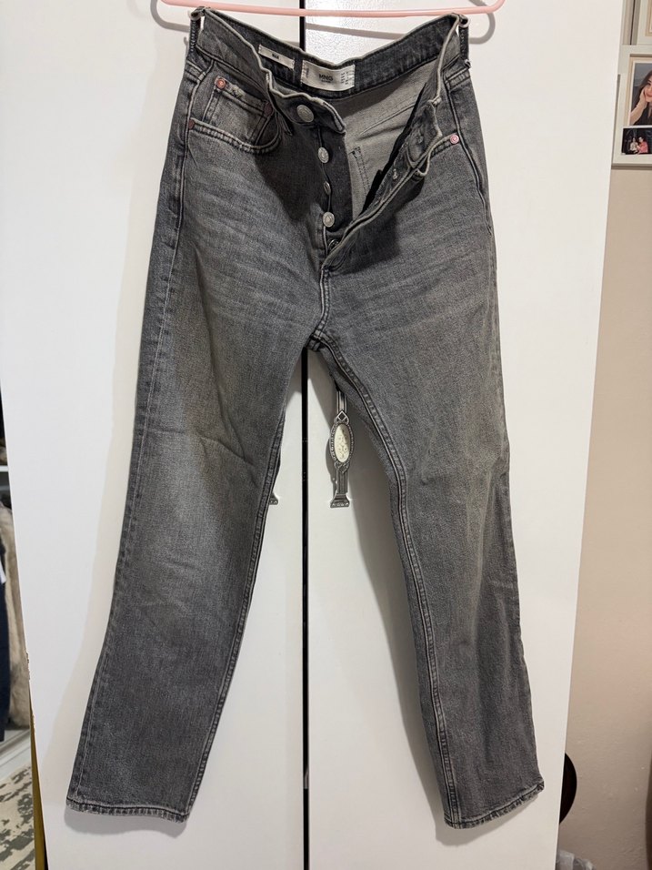 Gri, Düğmeli Kadın Kot Pantolon - Görsel 2