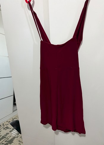 Bordo V Yakalı likralı ve Drapeli Kadın elbise - Görsel 2