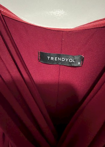 Bordo V Yakalı likralı ve Drapeli Kadın elbise - Görsel 3