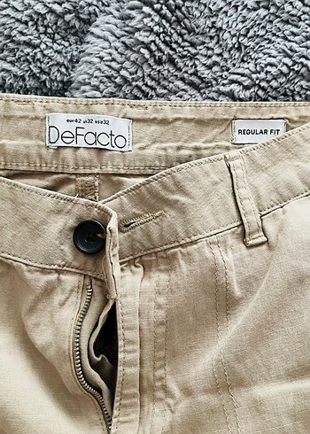 Bej Pamuklu Kemerli Erkek Midi Pantolon kapri - Görsel 2