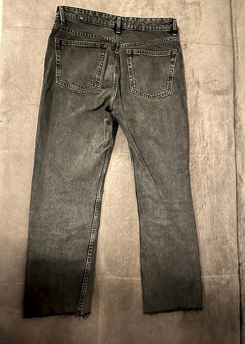 Düğmeli Siyah Midi Kadın Kot Pantolon - Görsel 3