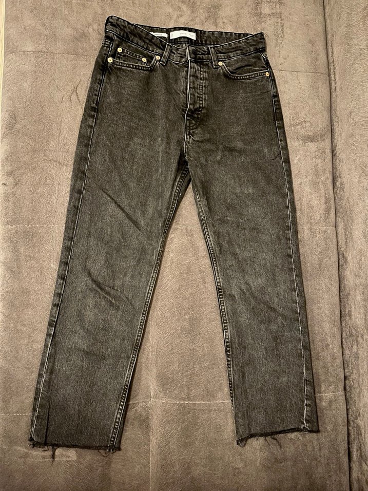 Düğmeli Siyah Midi Kadın Kot Pantolon - Görsel 2