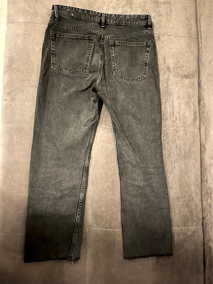 Düğmeli Siyah Midi Kadın Kot Pantolon - Görsel 3