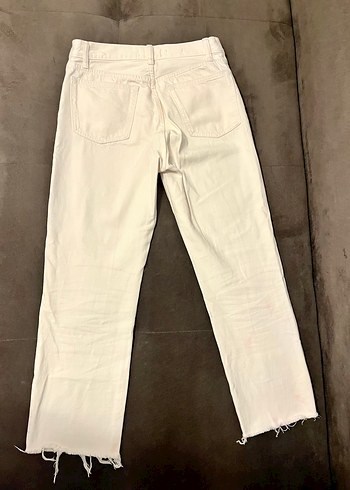 Düğmeli Beyaz Kadın Denim Pantolon - Görsel 3