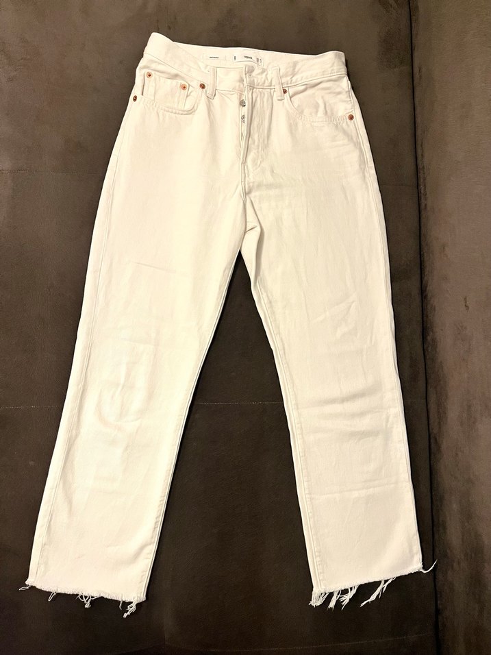 Düğmeli Beyaz Kadın Denim Pantolon - Görsel 2