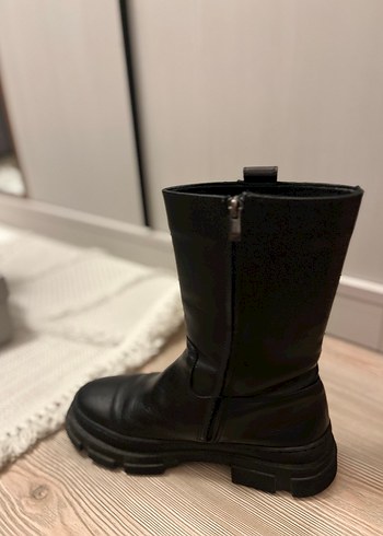 Siyah lastik platform topuklu bot - Görsel 3