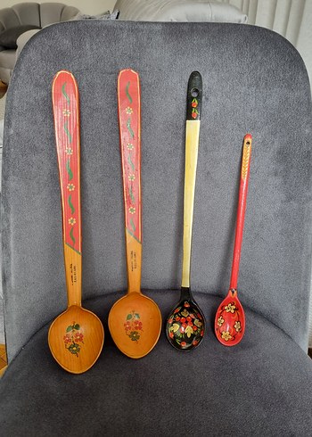 Kırmızı El Boyaması Ahşap Kaşık Seti - Görsel 2