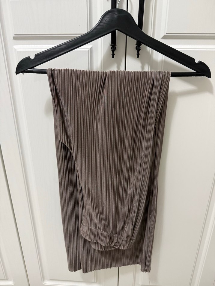 Bej Pilili Keten Kadın Gömlek pantolon takım - Görsel 2