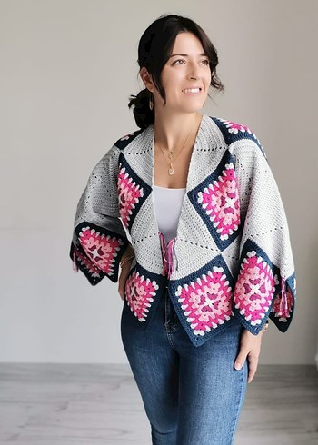 Bohem Gri Mini Örgü Hırka - Görsel 3