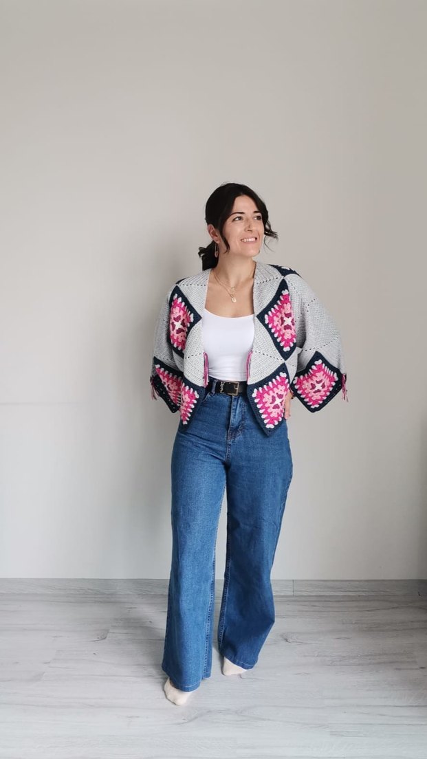 Bohem Gri Mini Örgü Hırka - Görsel 2