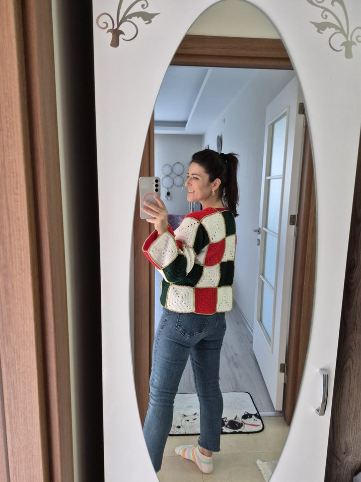 El Örgüsü Kareli Hırka - Görsel 3