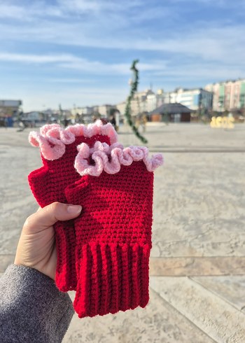 Kadın Kırmızı Örgü Eldiven - Görsel 2