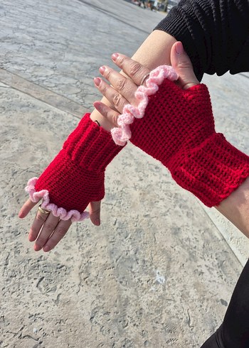 Kadın Kırmızı Örgü Eldiven - Görsel 3