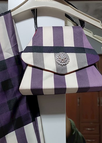 Mor ve Gri Çizgili Kadın Fular - Görsel 4