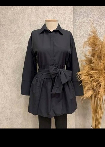 Kemerli Siyah Midi Kadın Gömlek - Görsel 2