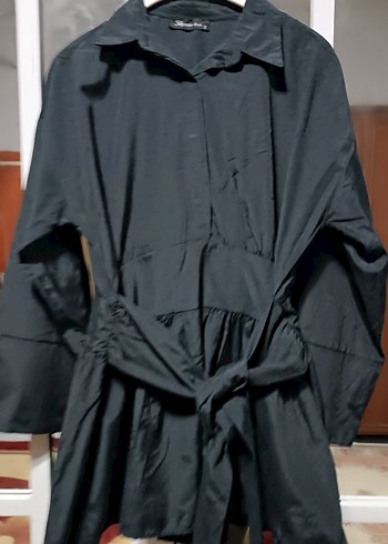 Kemerli Siyah Midi Kadın Gömlek - Görsel 3