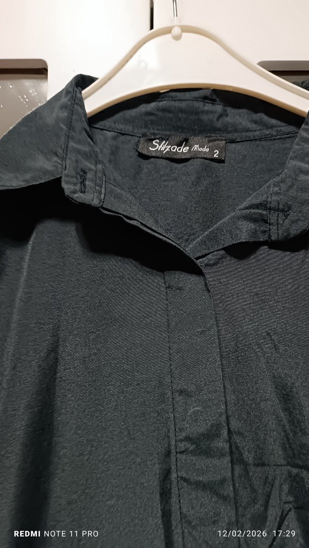 Kemerli Siyah Midi Kadın Gömlek - Görsel 5